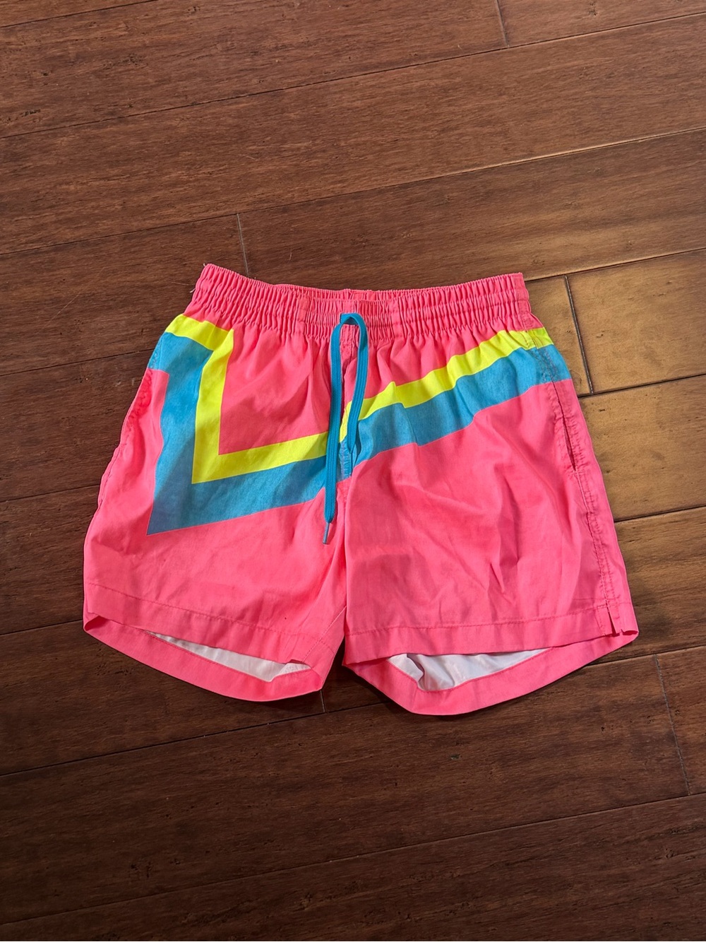 chubbies Pink Swim Shorts with Blue & Yellow Chevron